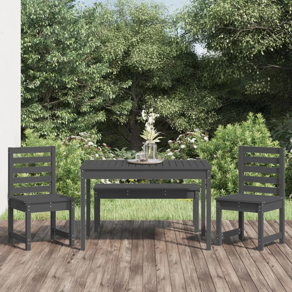 Set Da Pranzo Per Giardino 4pz Grigio İn Legno Massello Di Pino /
