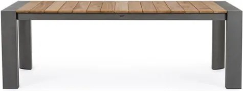 Tavolo Da Esterno In Alluminio Piano In Teak Allungabile 100x228/294 Cm Cameron Antracite Bizzotto