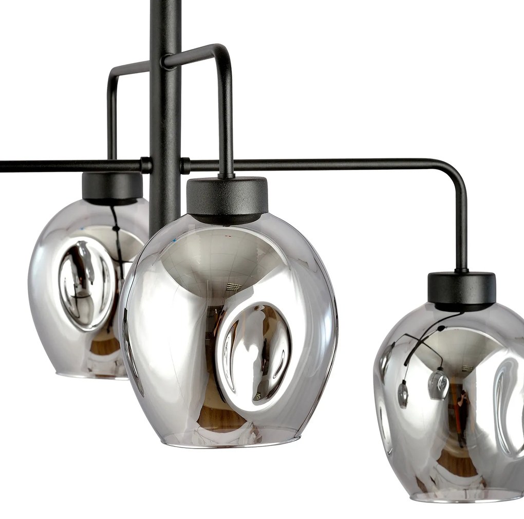 Lampadario Moderno 4 Luci Auriga In Accaio Nero E Vetro Fumè