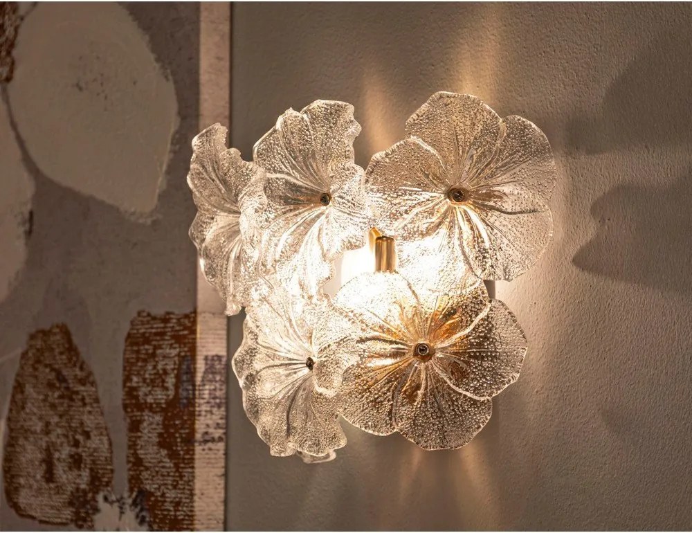 Lampada da parete dorata in vetro Ibiscus – Mauro Ferretti