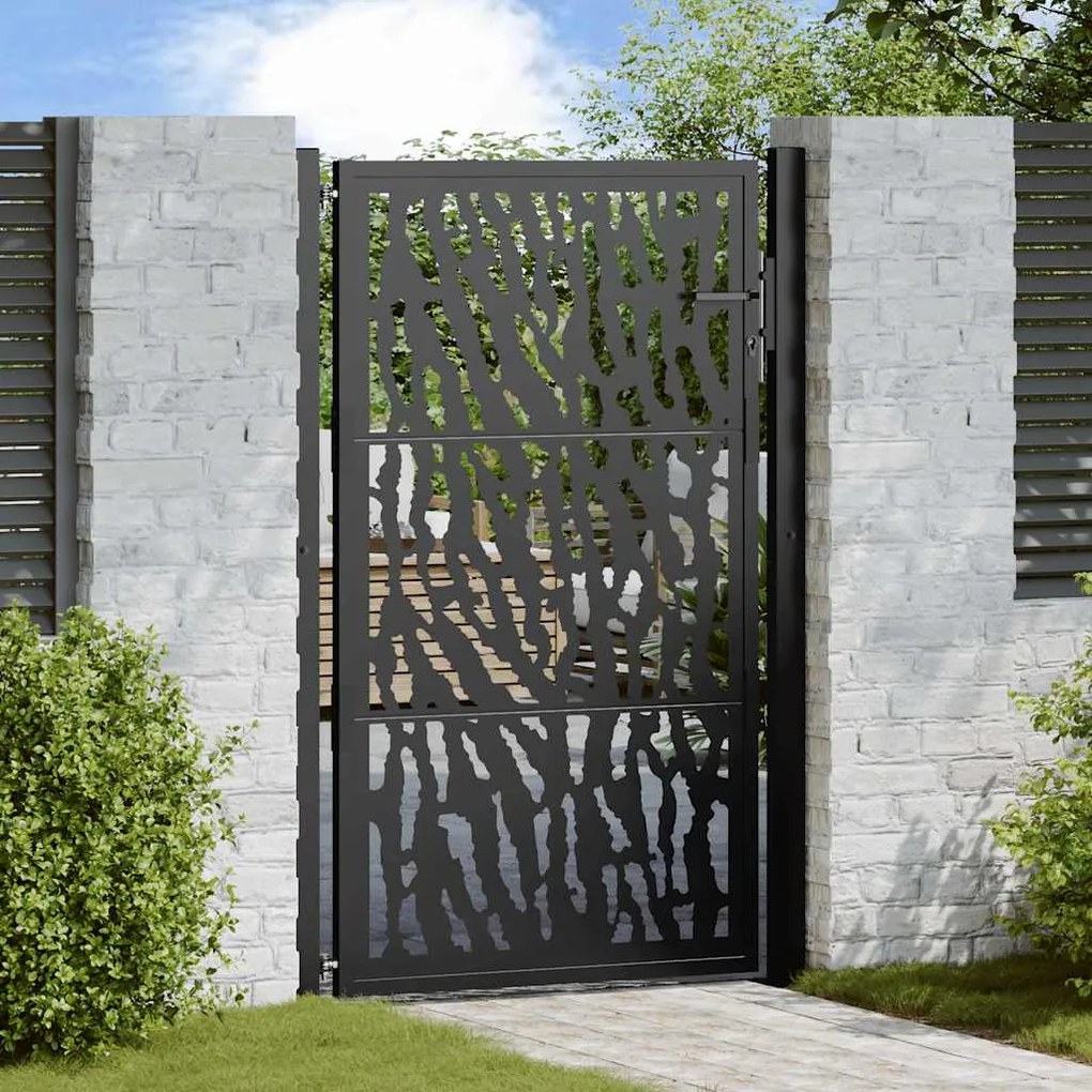 Cancello Giardino Nero 105x155 Cm İn Acciaio Design A Traccia /