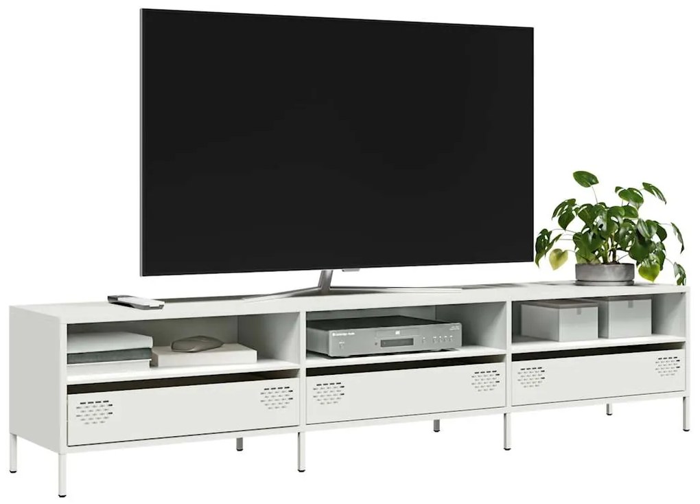 Mobile Tv Bianco 202x39x43,5 Cm İn Acciaio Laminato A Freddo /