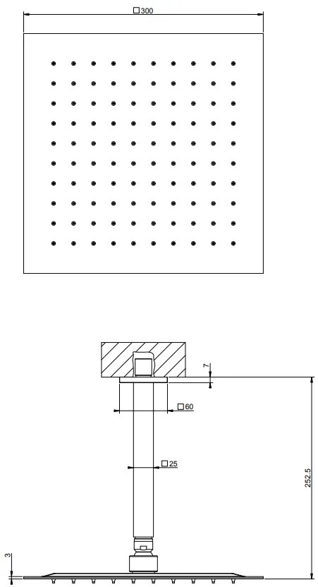 Soffione Doccia 30x30 quadro a Soffitto con braccio 162 mm Snodabile Mirror Steel Shower 93351 Emporio Gessi