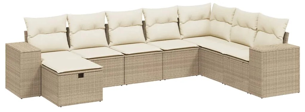 Set divano da giardino 8 pz con cuscini beige in polyrattan