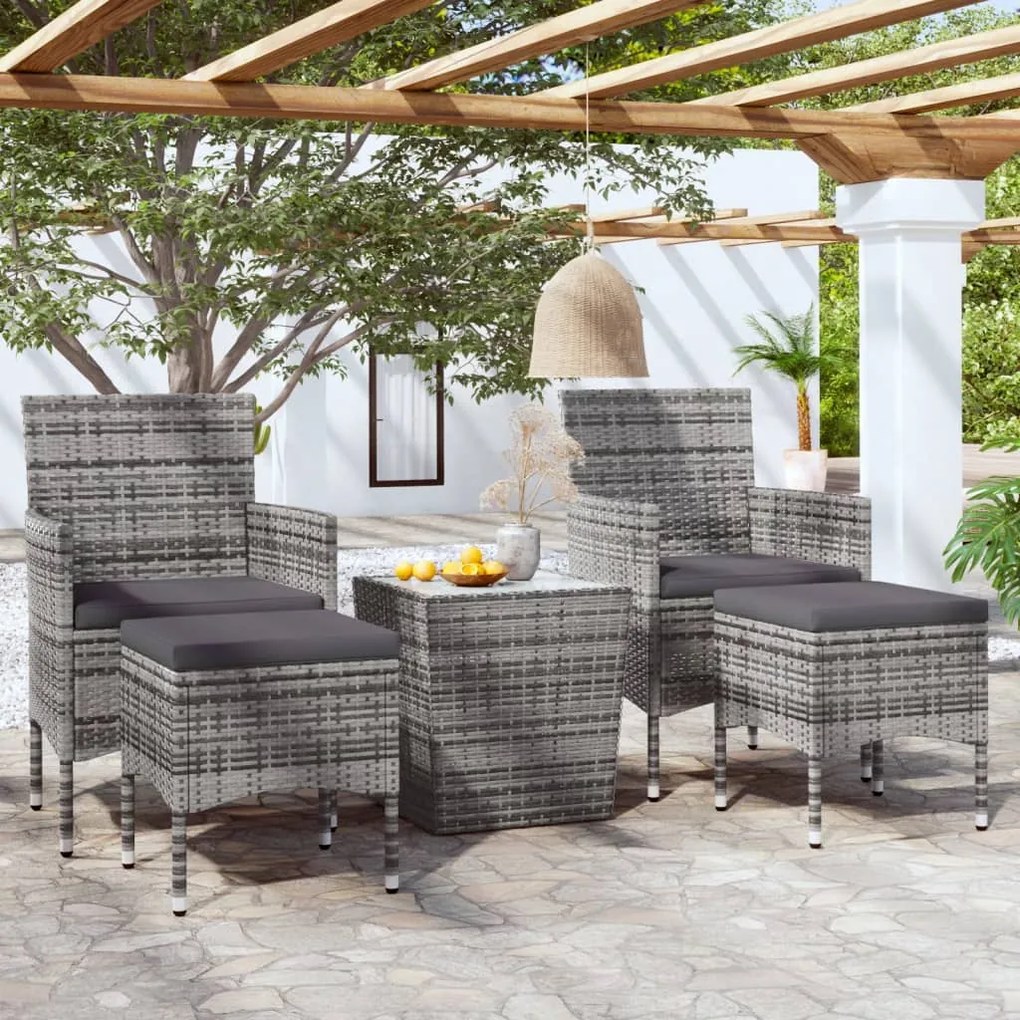 Set bistrot da giardino 5pz polyrattan e vetro temperato grigio