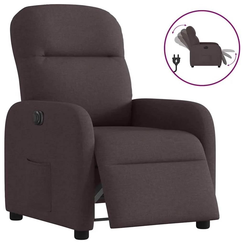 Poltrona Elettrica Reclinabile Marrone Scuro İn Tessuto /