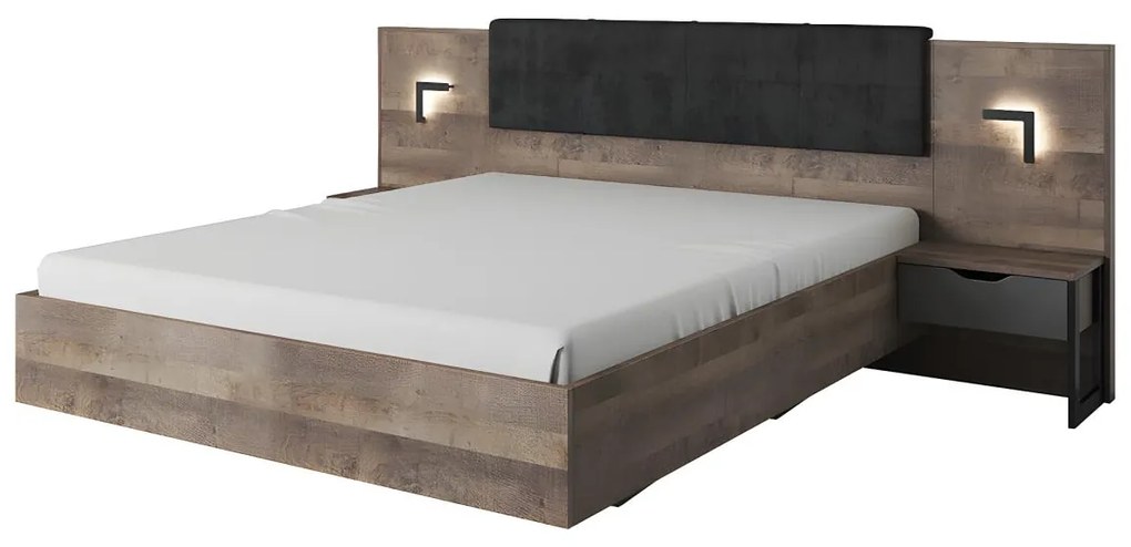 Letto con comodini 160 x 200 cm Con LED Naturale e Antracite - LAONILE