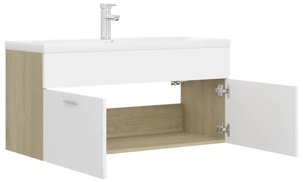 Mobile lavabo integrato bianco rovere sonoma legno multistrato