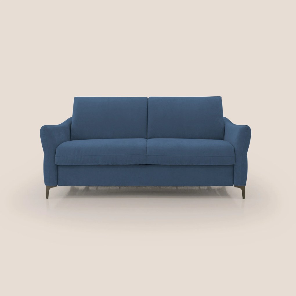 Dalia divano letto con materasso H18 cm e piedi alti in raffinato tessuto smacchiabile T17 blu