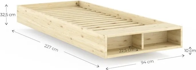 Letto singolo di colore naturale in pino massiccio senza testiera con rete inclusa 90x200 cm Merge – Karup