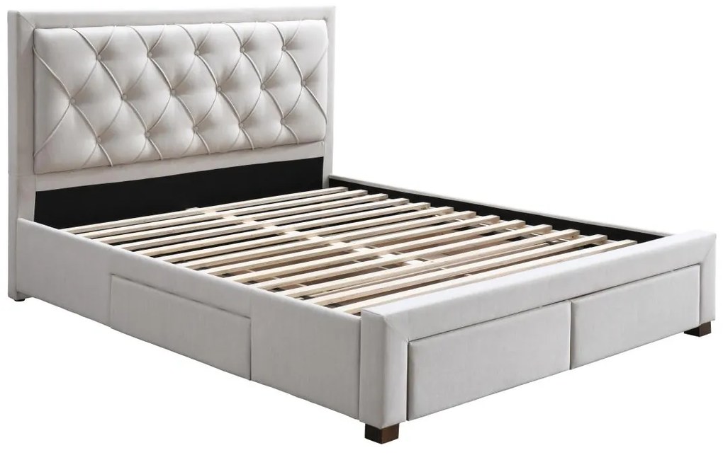 Letto con Cassetti 160 x 200 cm Tessuto Beige + Materasso - LEOPOLD