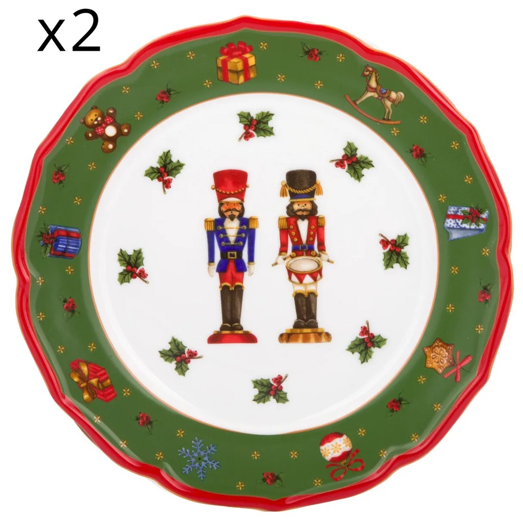 Set 2 piatti frutta natalizi porcellana bordo verde