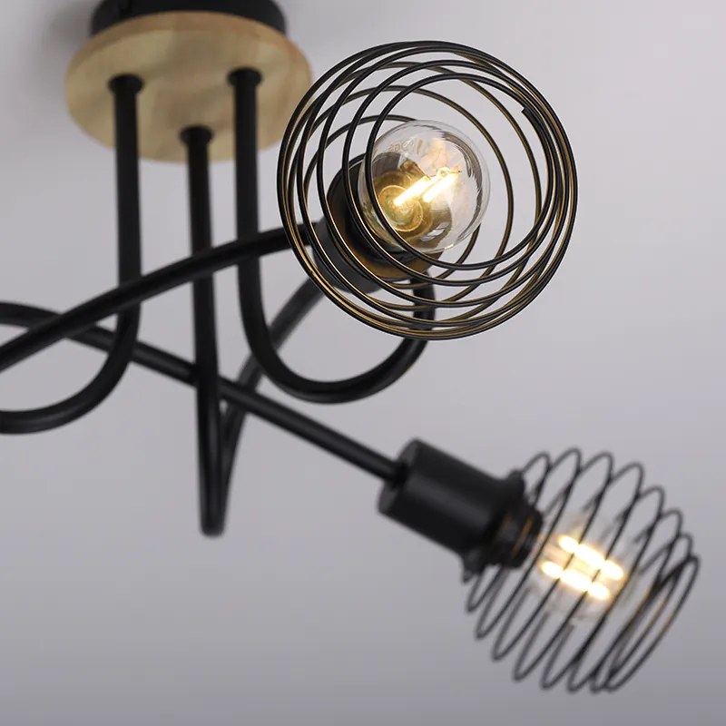 Faretto da soffitto industriale nero con legno 3 luci - Winsten