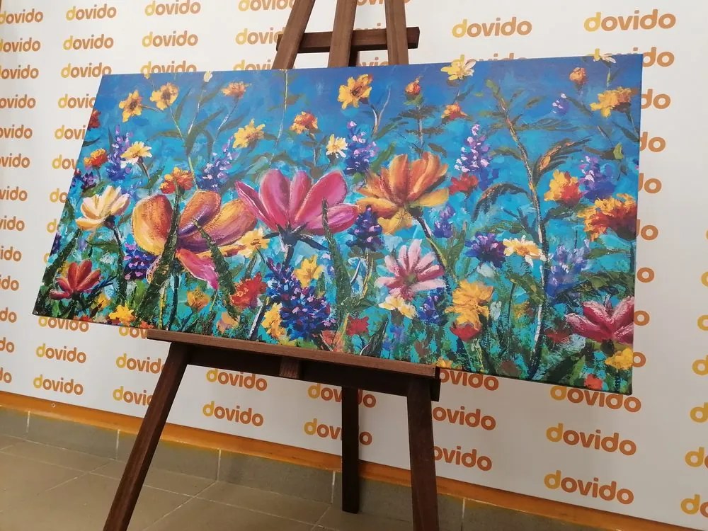 Quadro su tela – Fiori colorati sul prato