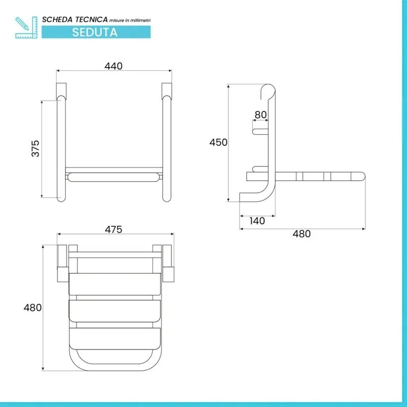 Sedile ribaltabile da appendere al maniglione per disabili bianco