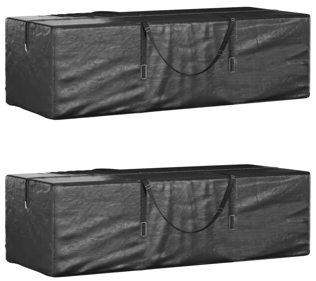 Borse Porta Cuscini Giardino 2pz Nere 135x40x55 Cm Polietilene /