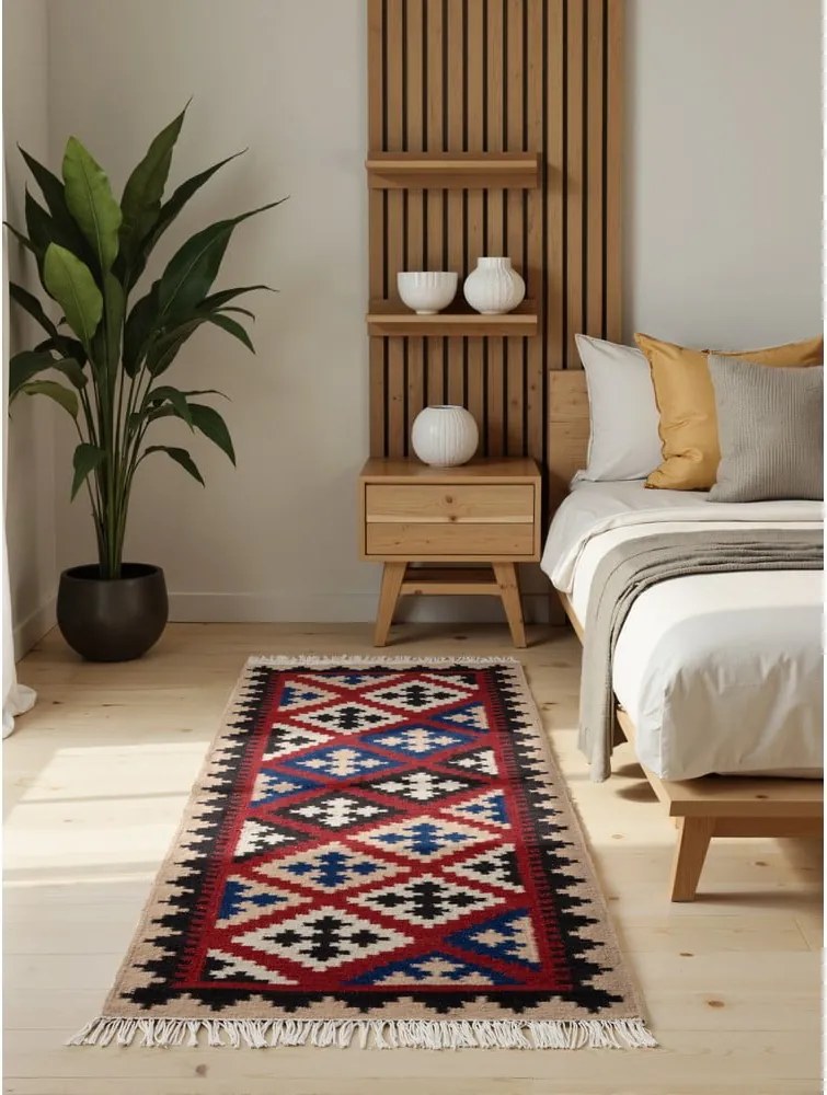 Passatoia rossa in lana reversibile/tessuta a mano 60x190 cm Kamal Rami – Nouristan