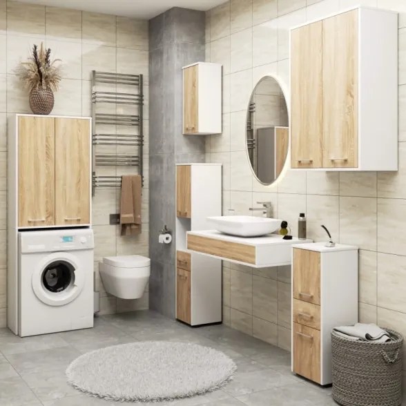 Mobile Coprilavatrice Lavanderia 2 Ante A Colonna 64x30x180 Diana Bianco/Rovere