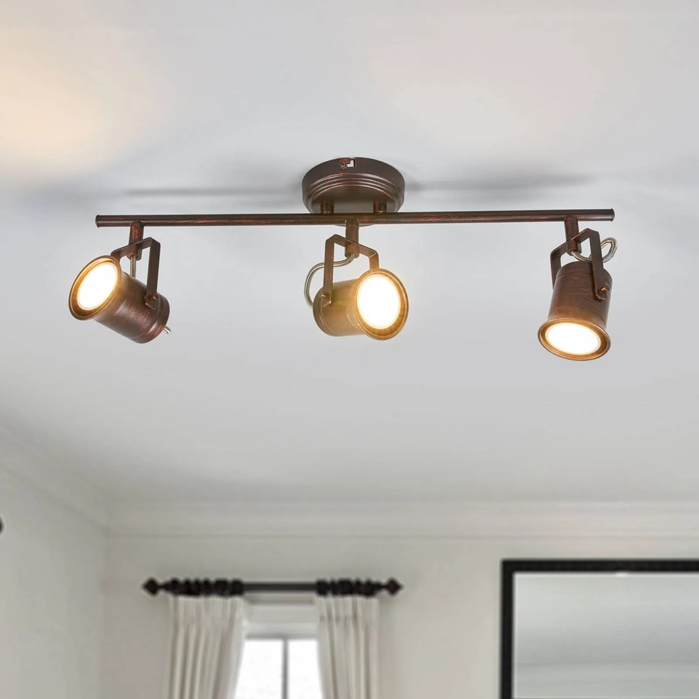 Faretto da soffitto Lindby Cansu, a 3 luci, marrone, metallo, 50 cm