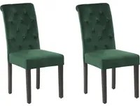 Set di 2 Sedie da Pranzo in Tessuto Velluto Verde con Anello Decorativo Glam Design Moderno Gambe in Legno Nero