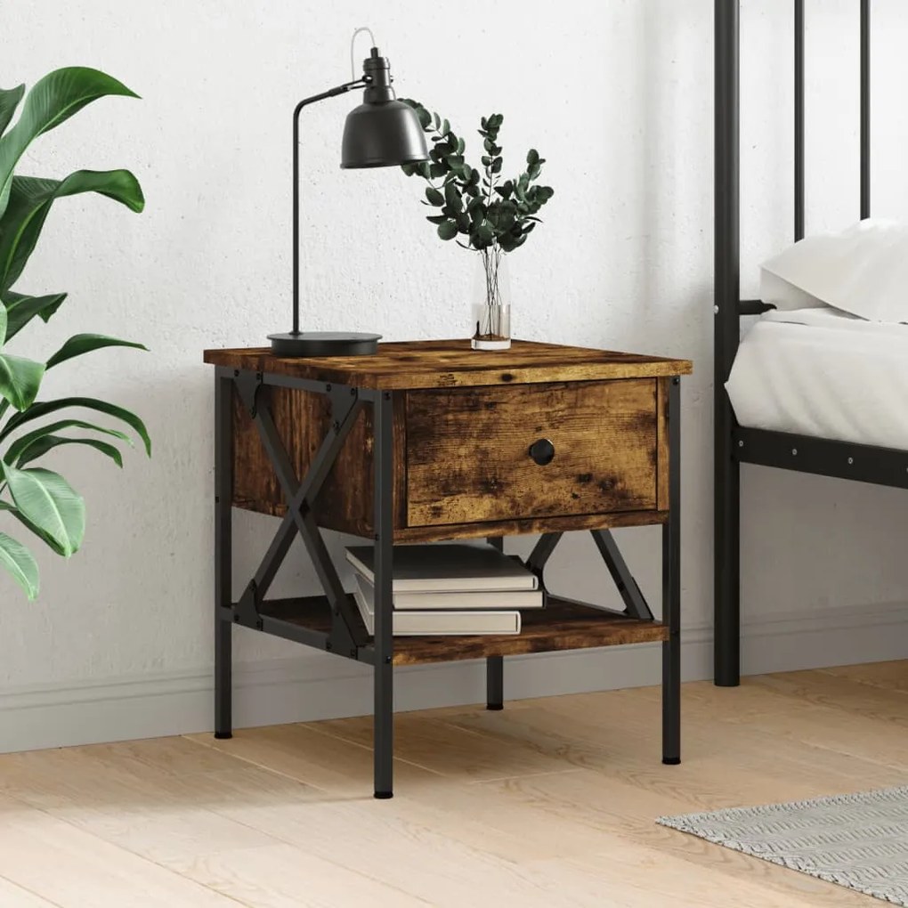 Comodino Rovere Fumo 40x42x45 Cm İn Legno Multistrato /
