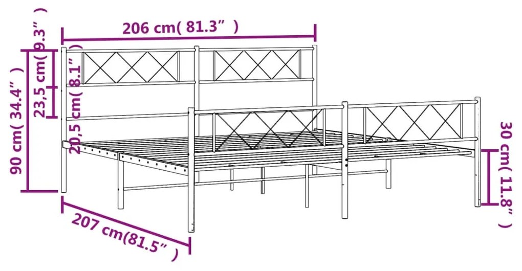 Giroletto con Testiera e Pediera Metallo Nero 200x200 cm