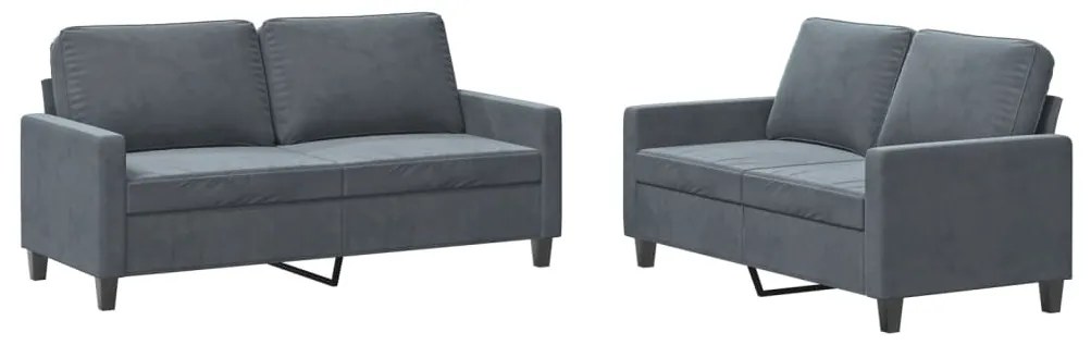 Set di divani 2 pz con cuscini grigio scuro in velluto