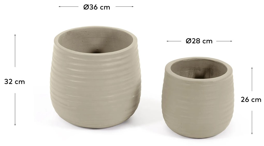 Kave Home - Set Sory di 2 vasi in terracotta con finitura grigia Ø 28 cm / Ø 36 cm