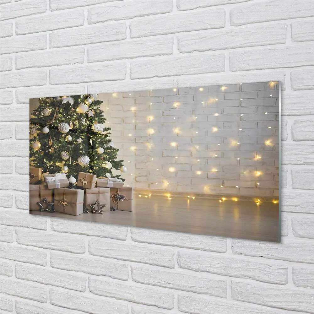 Quadro di vetro Alberi di natale, decorazioni e regali 100x50 cm