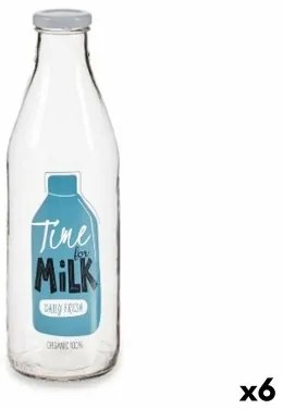 Bottiglia di Vetro Latte Trasparente Metallo Vetro 1 L (6 Unità)