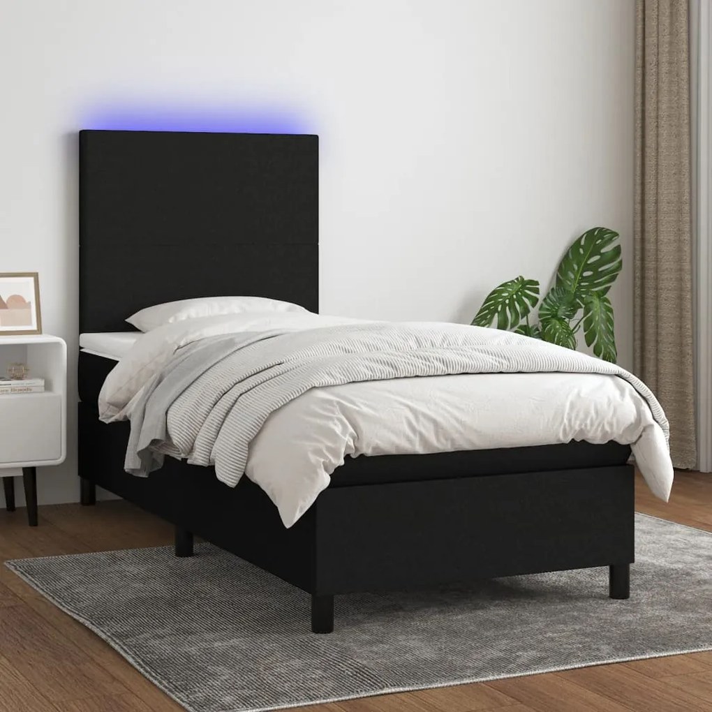 Letto A Molle Con Materasso E Led Nero 90x200 Cm İn Tessuto /