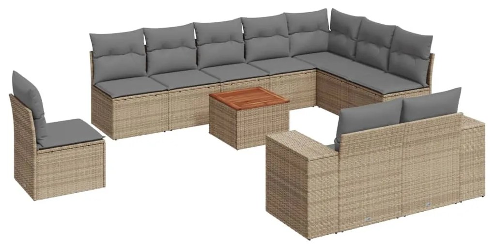 Set divani da giardino 11 pz con cuscini beige in polyrattan