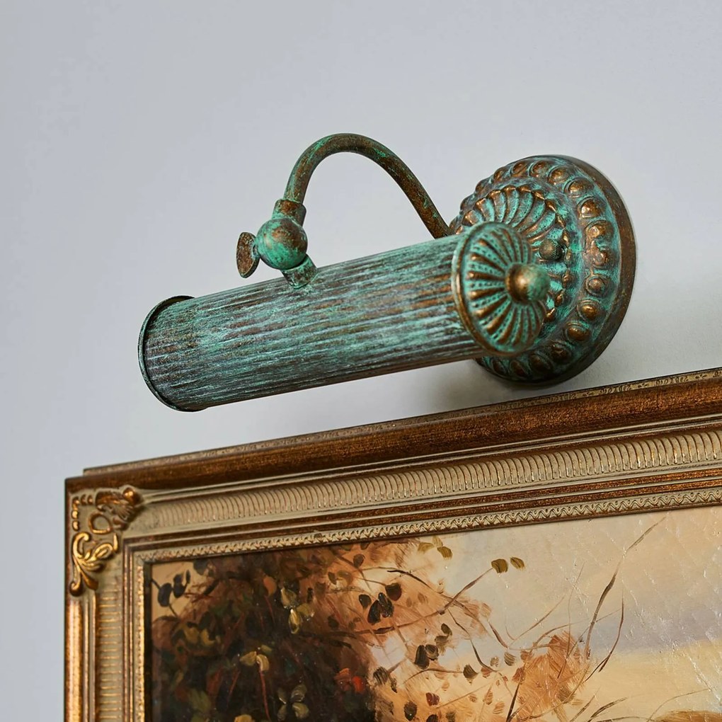 Lampada per quadri Lindby Beno, 25 cm, metallo, tensione E14 verde Beno Lindby, dimmerabile, Bronzo / Ottone antico, Soggiorno / Sala da pranzo, Metallo, Antico, Applique