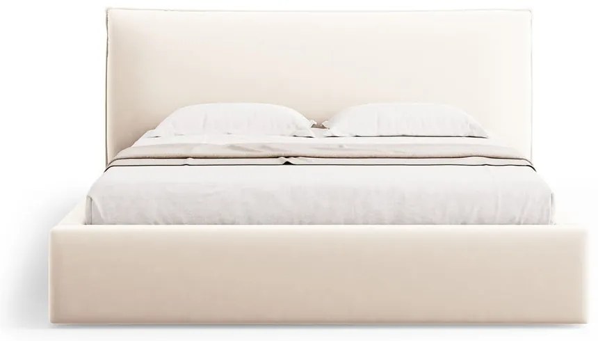 Letto matrimoniale imbottito color crema con contenitore e doghe 160x200 cm Elio - Milo Casa