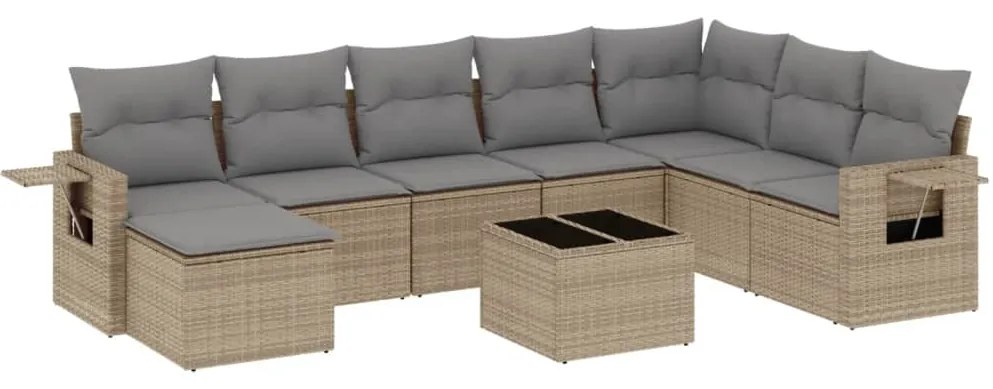 Set divano da giardino 9 pz con cuscini beige in polyrattan