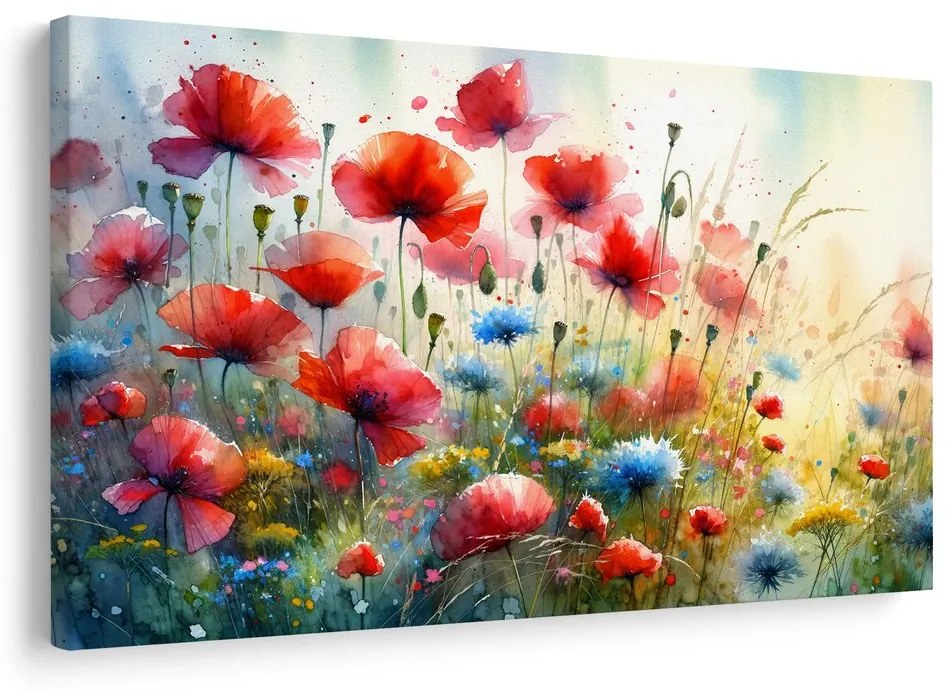 Quadro su tela – Papaveri rossi e fiordalisi blu
