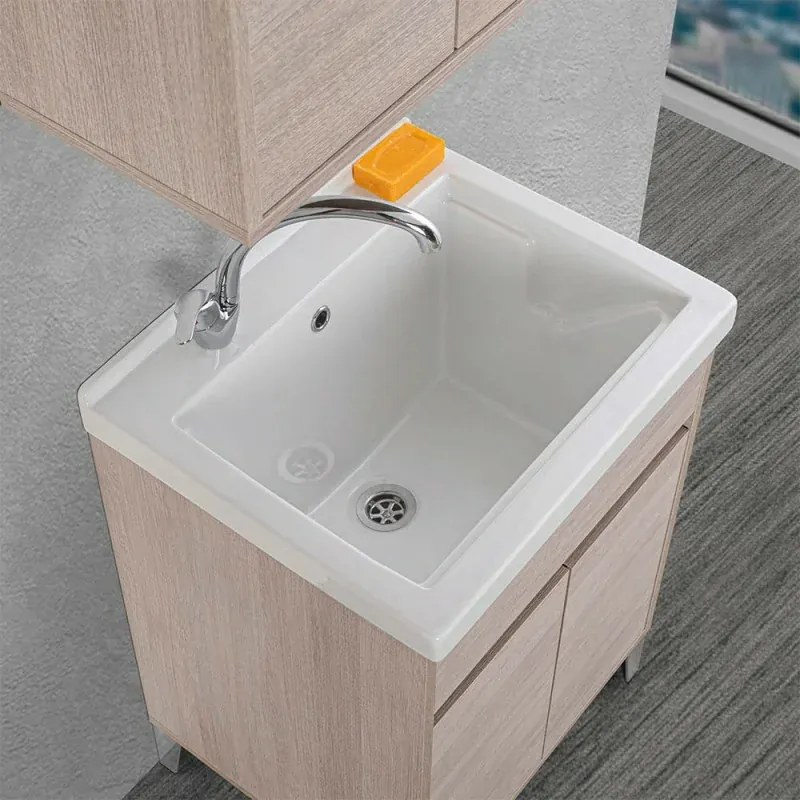 Vasca lavatoio 60x50 cm in ceramica bianca con foro rubinetto a sinistra