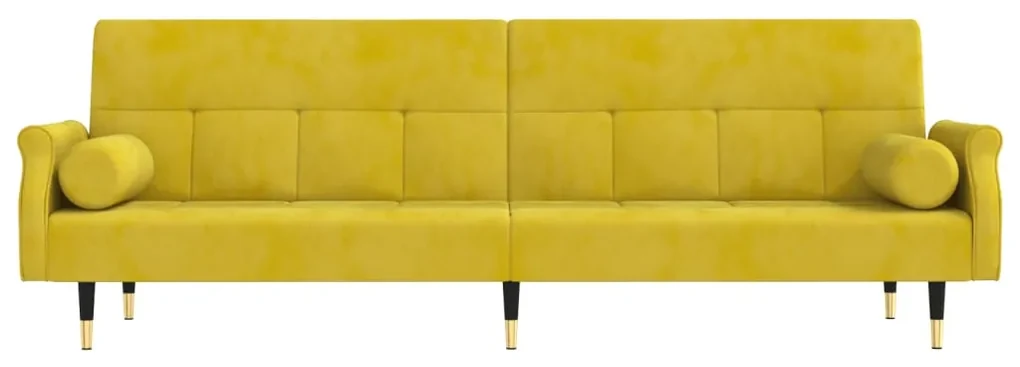 Divano letto con cuscini giallo in velluto
