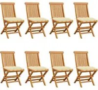 Sedie da Giardino e Cuscini Bianco Crema 8 pz Massello di Teak cod mxl 14704