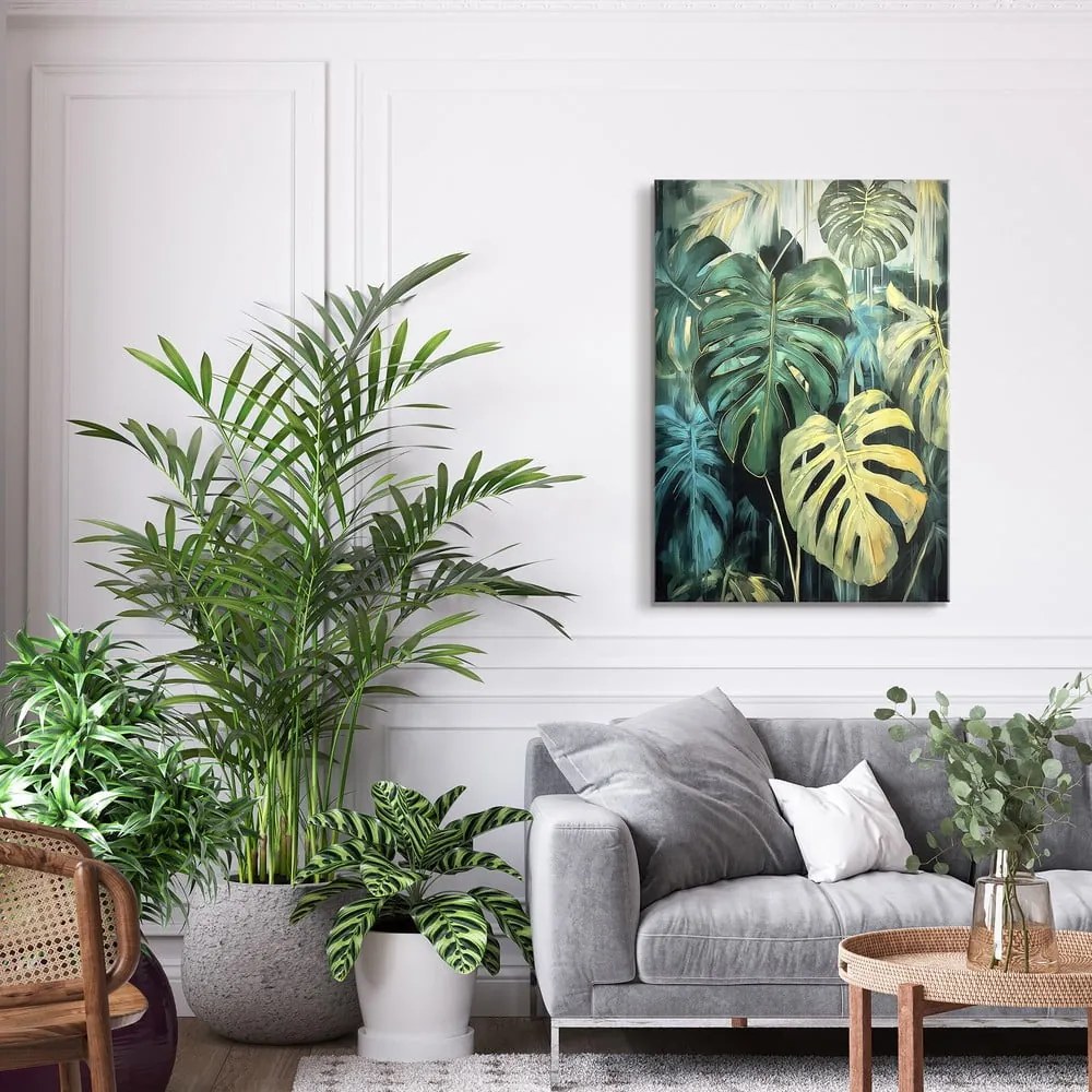 Quadro con elementi dipinti a mano 70x100 cm Monstera - Styler