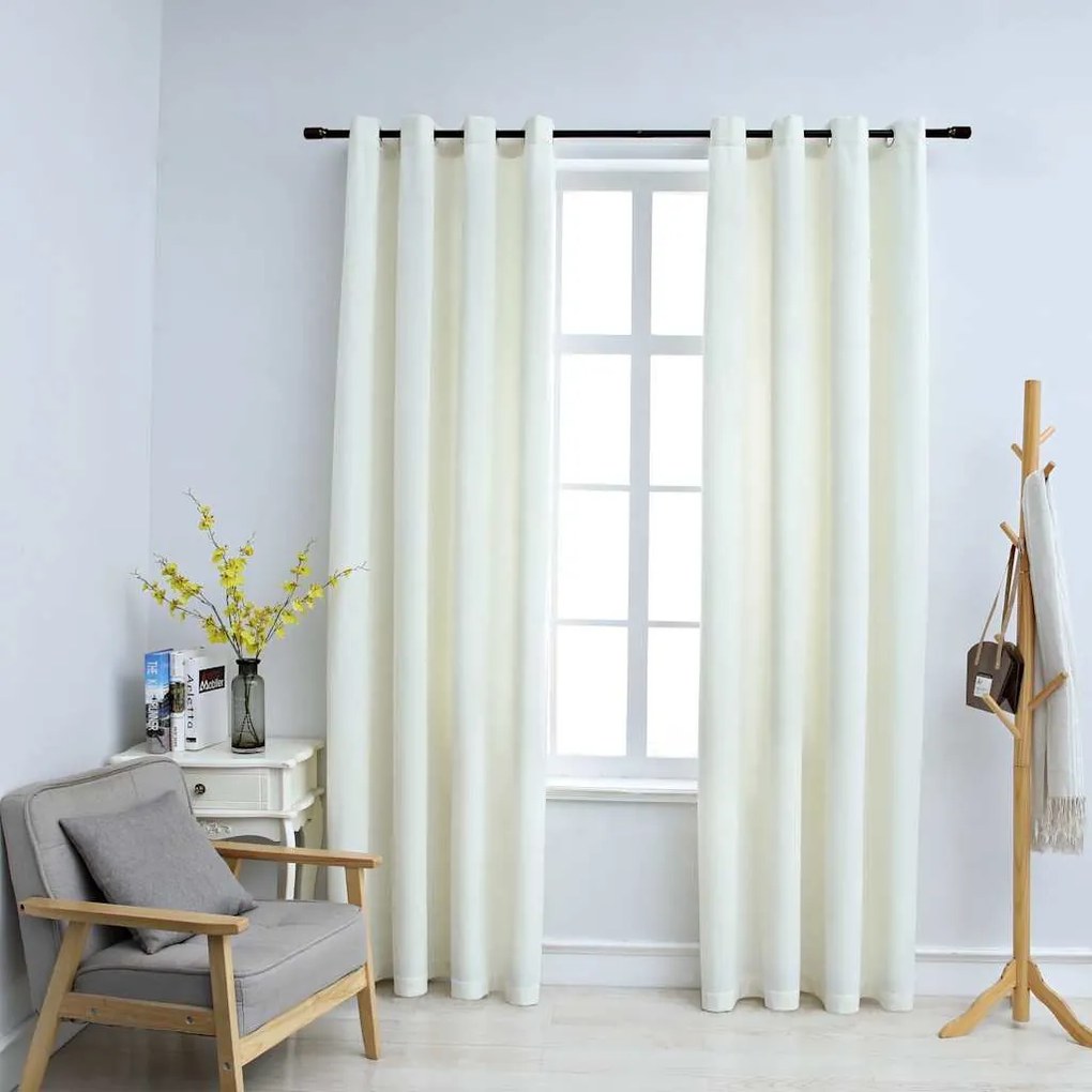 Tende Oscuranti Con Anelli 2 Pz Crema İn Velluto 140x175 Cm /