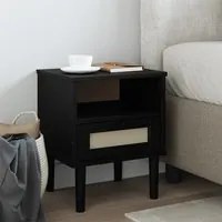 Comodino SENJA Nero 40x35x48 cm in Legno Massello di Pino 358012