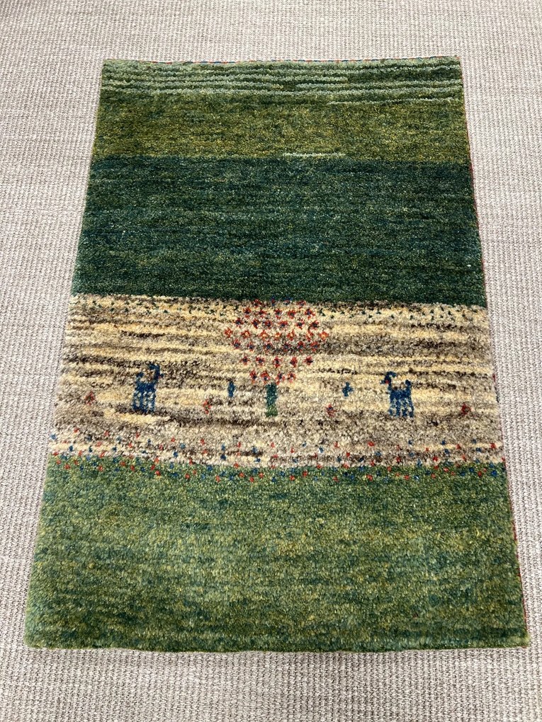 Gabbeh Tappeto 90x60 Verde (Iran) Annodato A Mano