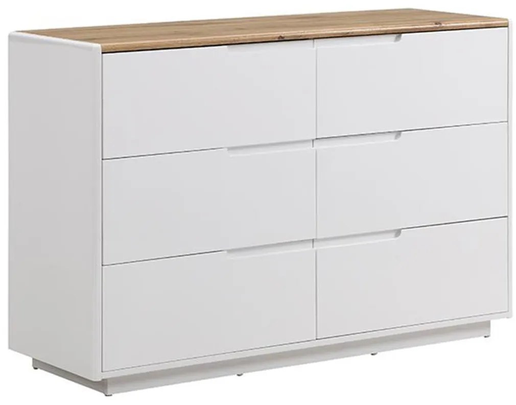 Comò 6 cassetti MDF Bianco Laccato e Rovere - AMANI