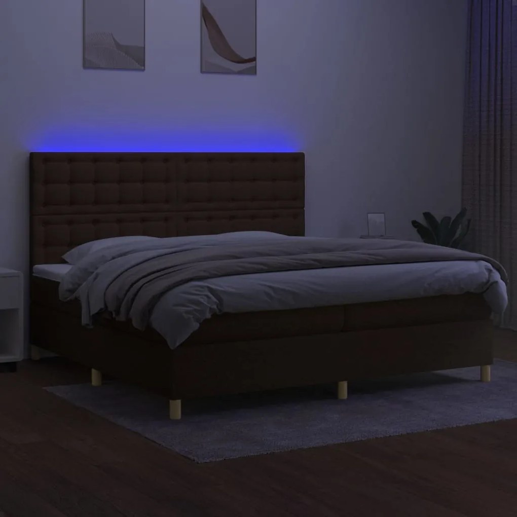 Letto a molle materasso e led marronescuro 200x200cm in tessuto