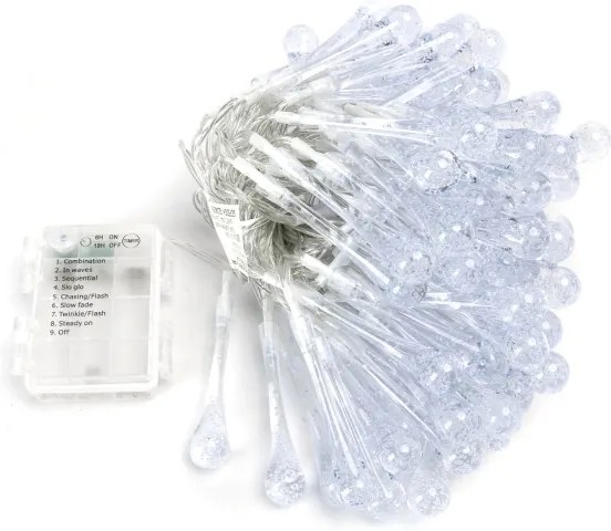 Aigostar - Catena luminosa natalizia da esterno a LED RGBY 100 LED/8 funzioni 3xAA 10m IP44 gocce