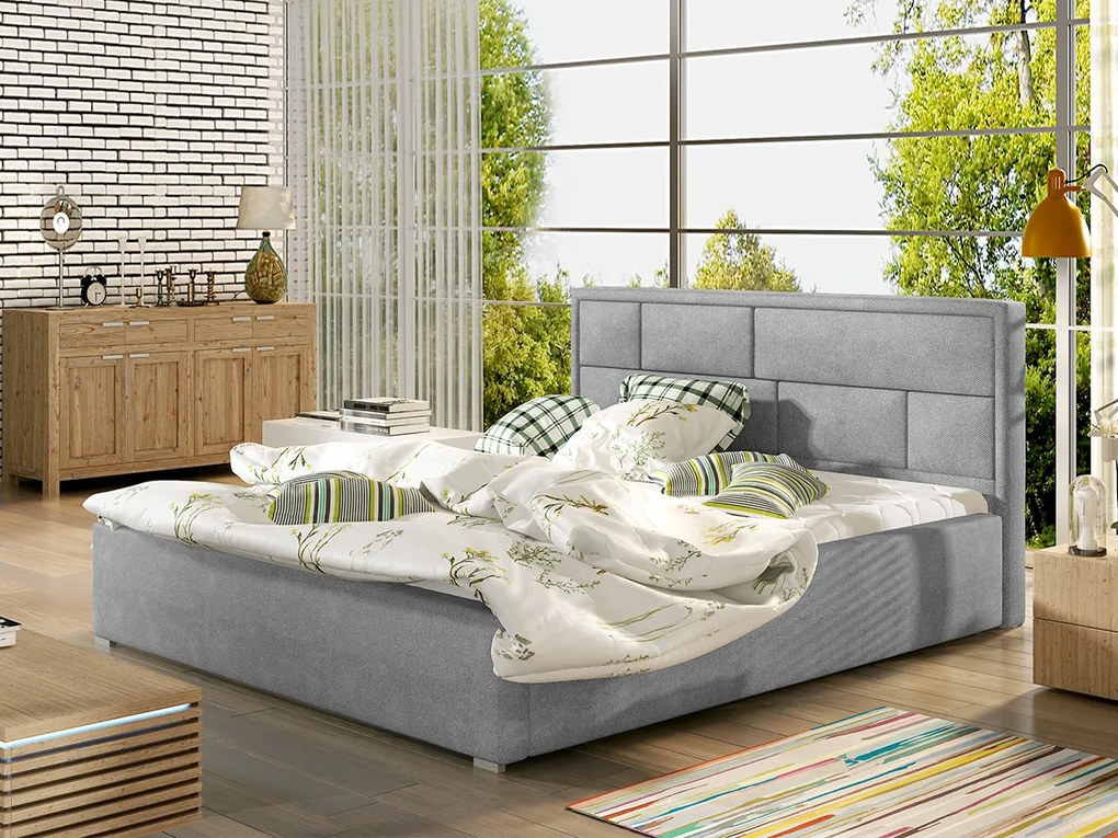 Letto matrimoniale con box contenitore Lanzarote - 180 x 200 cm , Tessuto grigio