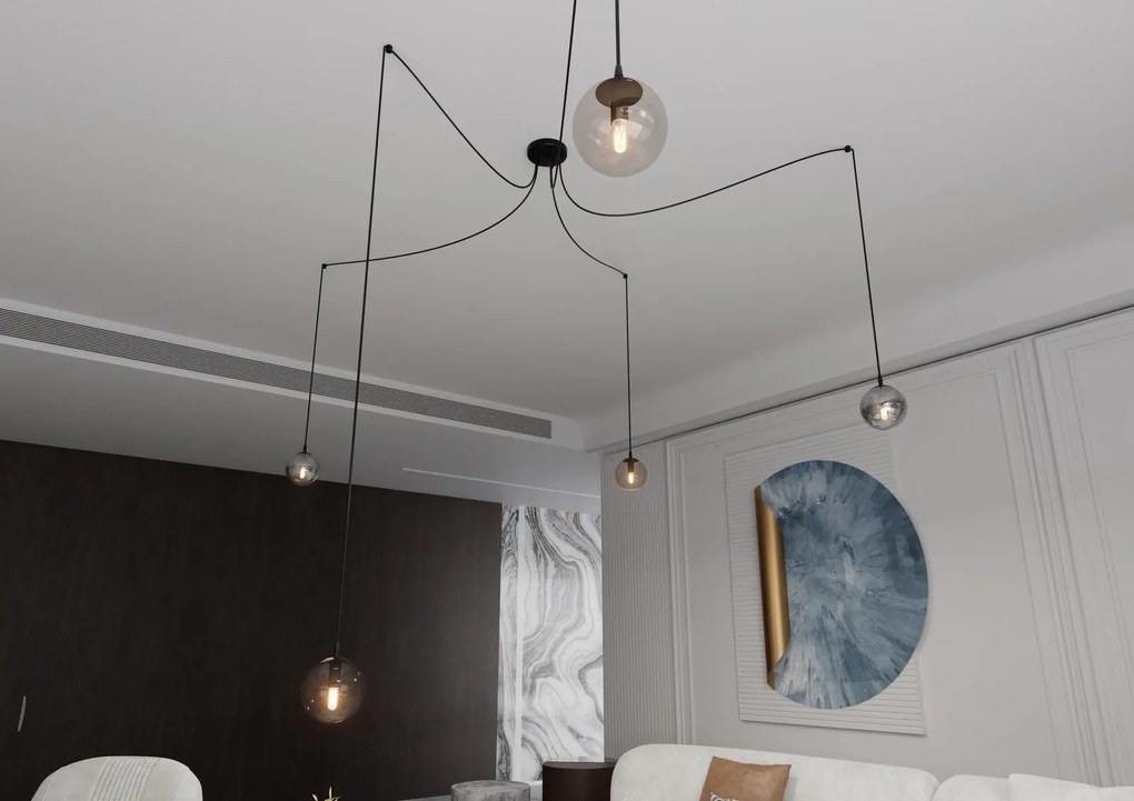 Lampadario 5 Luci Gigi In Acciaio Nero Con Cavo Lungo E Vetri Multicolor