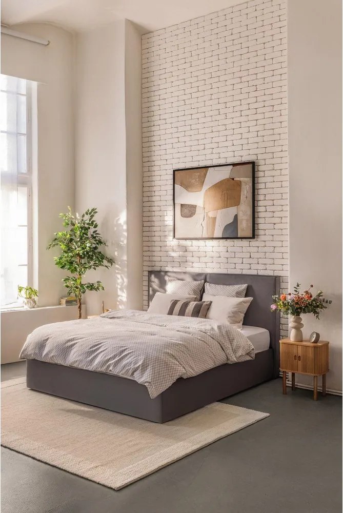 Letto matrimoniale imbottito grigio con contenitore con rete inclusa 180x200 cm Thessa Bold – Bonami Selection