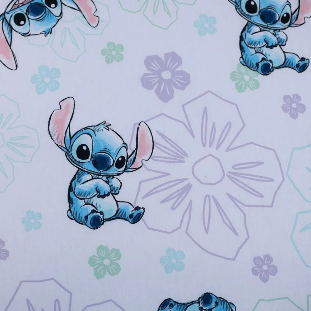 Lenzuolo singolo per bambini in cotone elasticizzato bianco 90x200 cm Lilo and Stitch "Ohana White" - Jerry Fabrics